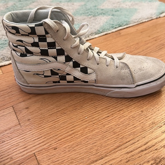 high top flame checkered vans, cream colored - Picture 3 of 4